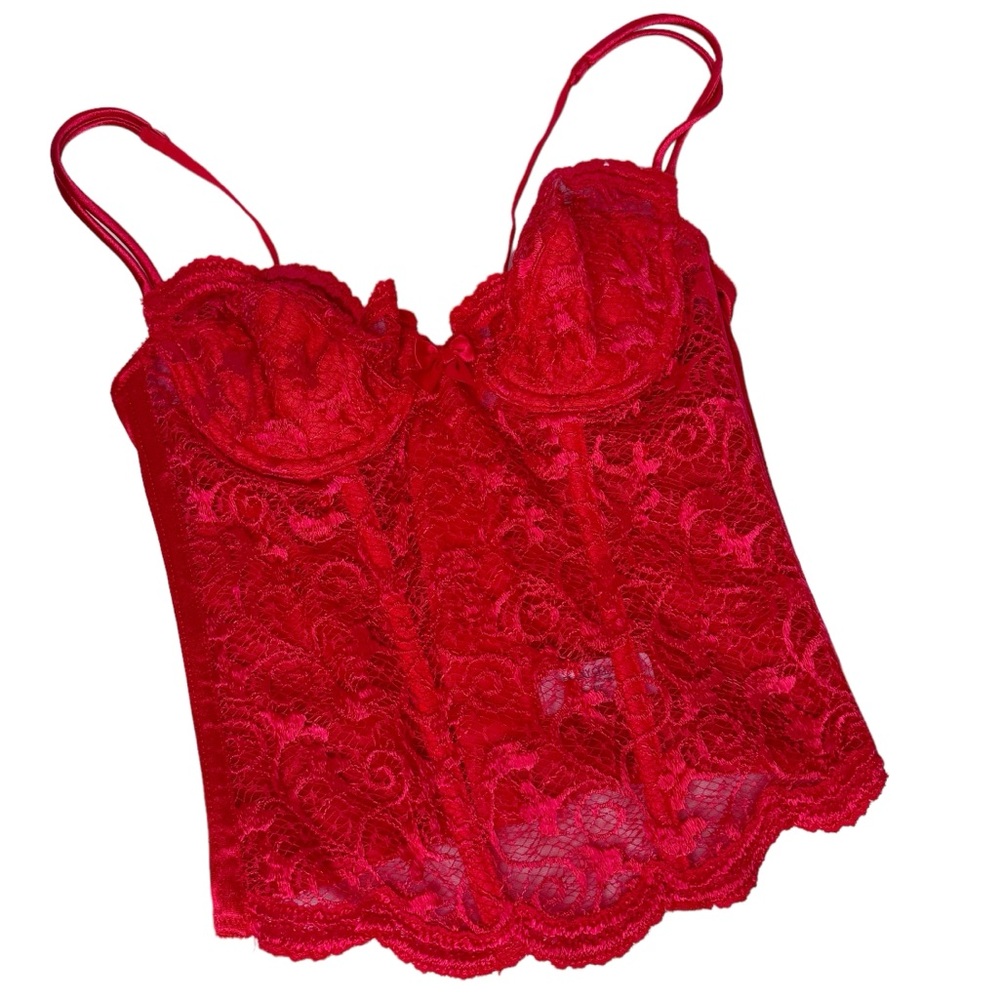 LILY OF FRANCE RED BUSTIER SZ 34B